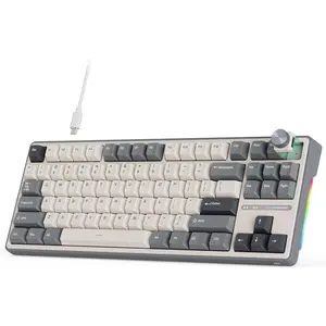 R87 Pro Wired Mechanical Keyboard with Hot Swappable Knob 75% RGB Backlit Gaming Keyboard 88  TKL Gasket Mounted with QMK/VIA and Linear Creamy