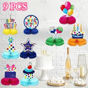 9pcs Colorful Nest Ornaments Birthday Party Dance Decor Theme Gathering Decoration Desktop Decoration Dining Table Party Honeycomb Display Stand for Birthday Party Gift Light