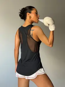 Women's Casual Sporty Mesh Patchwork Tank Top, Breathable Comfort Sleeveless Shirt, Loose-Fitting All Seasons Wear, Yoga Sports Vest