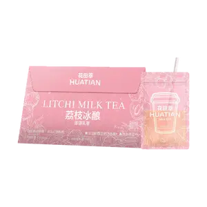HUATIAN Lychee Brewed Instant Milk Tea - 7 Bags (140g) | Low Calorie, Zero Sugar, Fruity & Refreshing