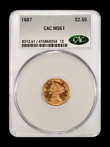 1887 2.50 Gold Liberty Head MS 61 CAC