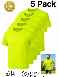 Men's Sport Quick-Dry Short Sleeve T-Shirt Set, Athletic Fashion Activewear, Athletic Sports Clothing, Pure Color Round Neck Training Top, Breathable Fast Dry, Gym Essential, Running, Basketball, Football, Cycling