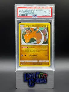 Pokemon TCG Dragonite | Team Up Cosmos Holo 119/181 | PSA Graded NM-MT 8