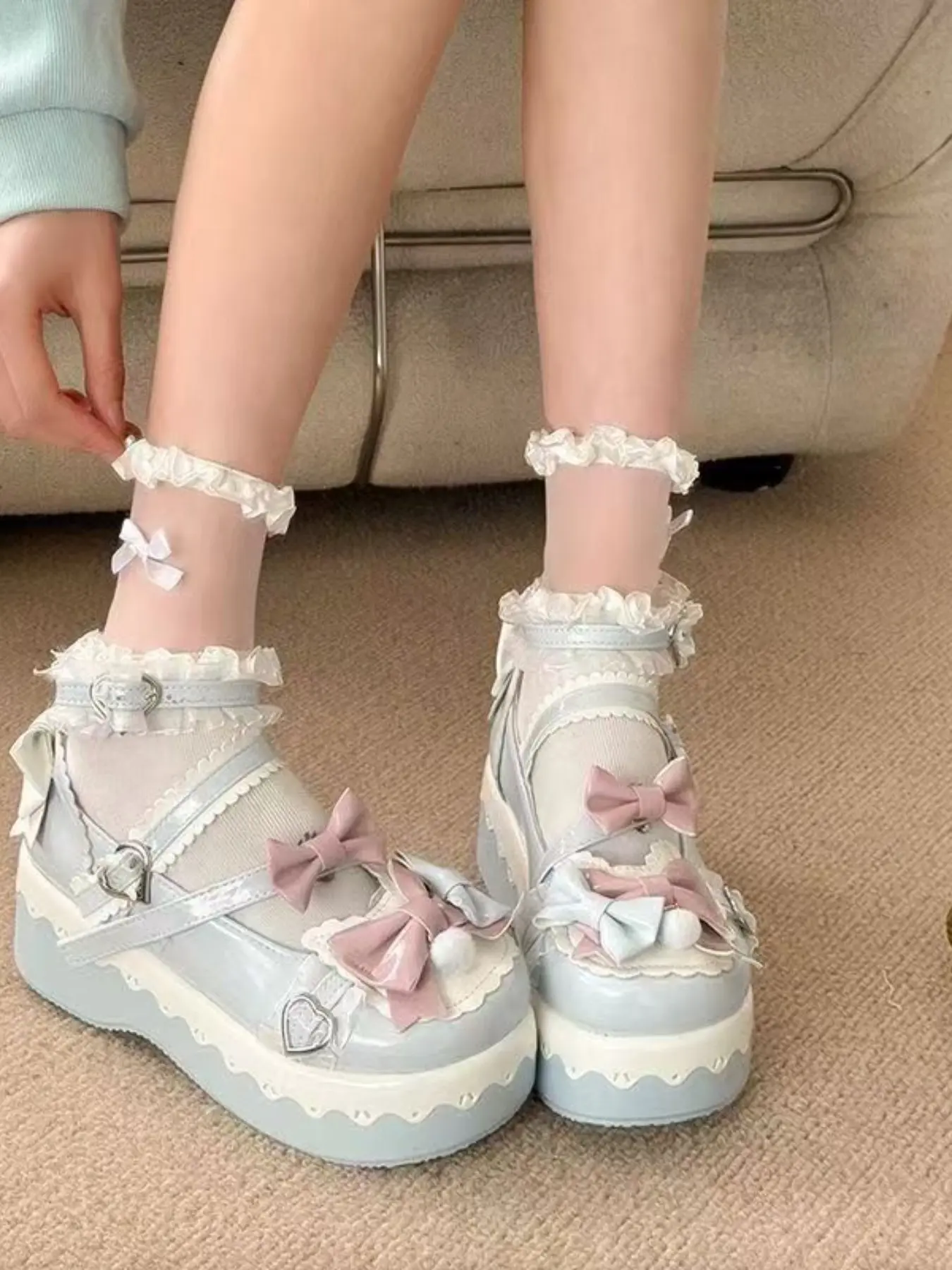Lolita Round Toe Thick Sole Rubber Platform Shoes, Soft Bottom Anti-Slip Heel Boosters, Daily Comic Con Versatile Style, Teen Girl Must-Have, Stylish