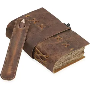 Leather Bound  Journal for Women & Men - Book of Shadows - Lock Closure - 200 Pages of Antique Deckle Edges  Paper - Rustic Brown Color