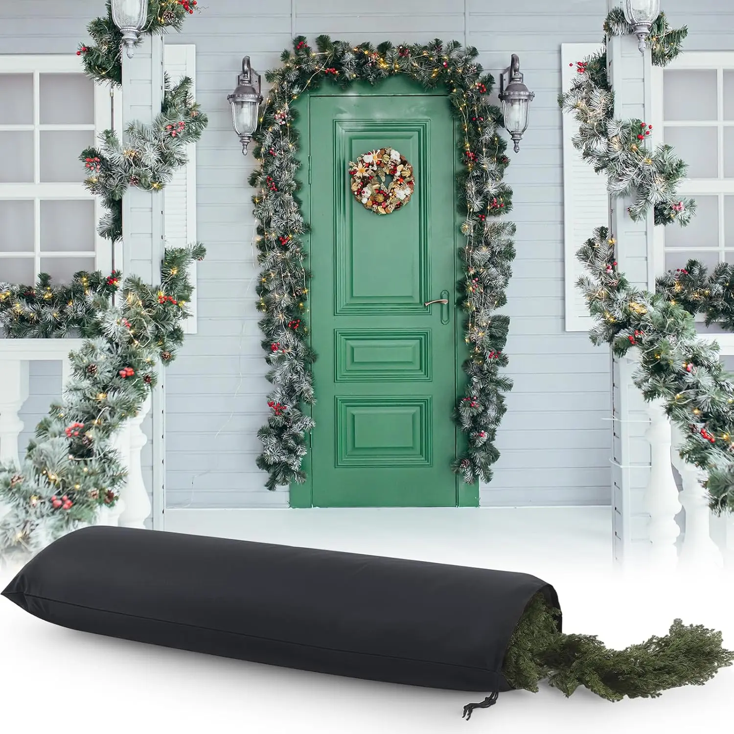 Christmas Garland Storage Bag Fits up to 15 ft Garland Large 420D Thickened Polyester Drawstring Storage Containers for Holiday Xmas(Black)