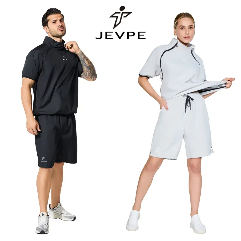 JEVPE Unisex 2-Piece Sauna Suit Set - Fitness Running Tops, Workout Jacket, Activewear Bottoms for Boxing, Gym Training Casual Sports Jersey Track Uniform Activewear Bottoms