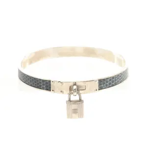 Pre-owned HERMÈS Stainless Small Leather Goods Hermes Kelly Lizard Steel Bangle