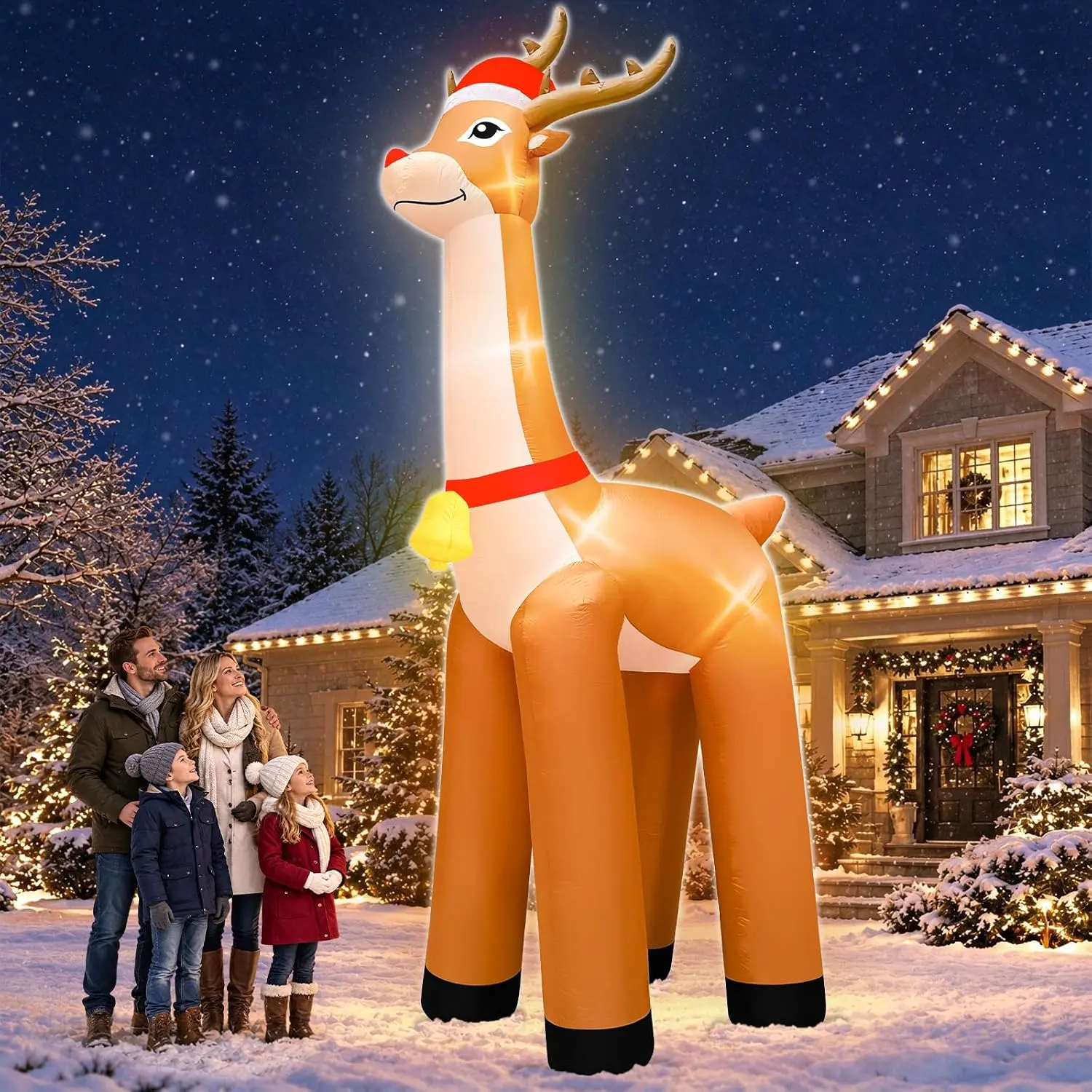 14 FT Super Giant Christmas Inflatables Reindeer Outdoor Decorations Inflatable Reindeer with Bell Built-in LED Lights Christmas Blow Up Yard Decorations for Outdoor Garden Lawn Holiday Party