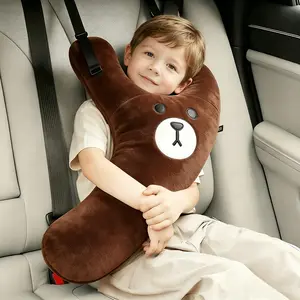 Baby Stroller Neck Pillow, Cute Cartoon Bear Design, Adjustable Soft Travel Sleep Pillow, Prevents Head Shaking, Comfortable and Safe for Babies, Car Seat Attachment