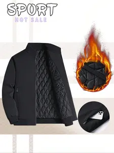 Men's Solid Zip Up Jacket, Regular Fit Casual Long Sleeve Outerwear for Fall & Winter, Men's Clothes for Daily Wear