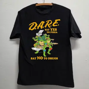 '93 D.A.R.E. Tmnt Black Vintage T-Shirt Graphic Tee Heavy Cotton Tee Shirt, 100% Heavy Cotton Shirt