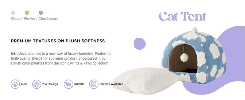 LESURE Cute Cat Beds for Indoor Cats - 2 in 1 Cat Cave Bed with Removable Washable Cushioned Pillow, Cozy Cat Tent House Design Pet Supplies Portable Blanket