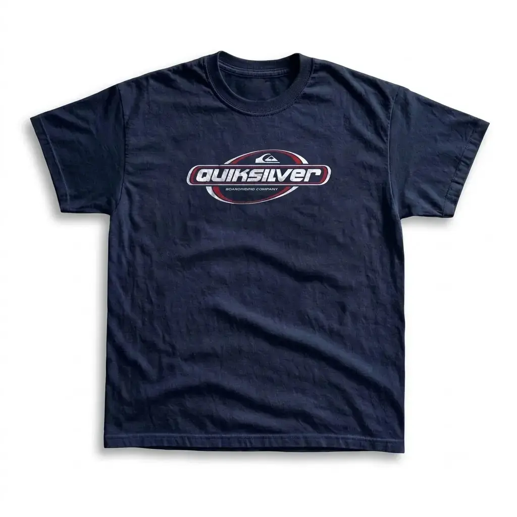 Vintage Quiksilver Graphic Tee, Retro Surfwear Brand Merch, Distressed Oval Logo Art, 90s Y2K Skater Aesthetic, Beach Boardriding Wave Capsule, Outdoor Casual Sportswear, Alternative Streetwear