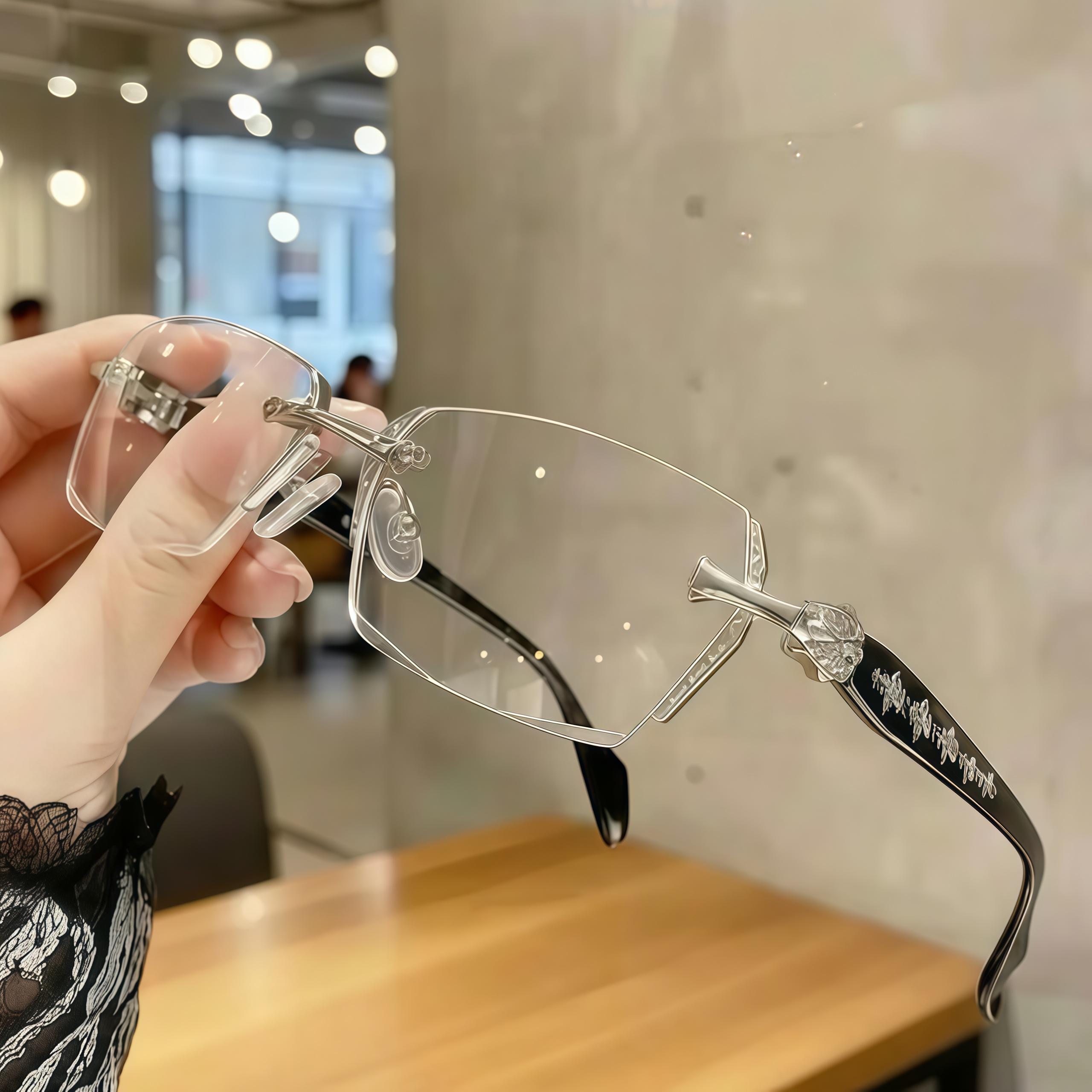 EUNOIALENS Rimless High Quality Eyewear, Frameless Glasses with Diamond-Cut Edges, Stainless Steel Fashion Temple Decor, Unisex Adults' Accessories for Daily Use, Mens Gifts. summerwins,summerwins