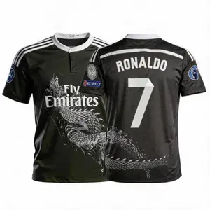 2014 15 Retro Away Black Home White No.7 Long Sleeved Soccer Jersey Top Fan Version