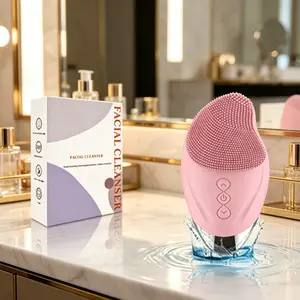 Adjustable 5-Speed Gentle Facial Cleansing Brush, Heated Massage Silicone Electric Exfoliator, Waterproof Rechargeable Skin Cleaner, Suitable for All Skin Types