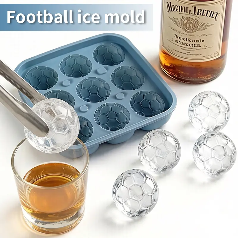 Soccer Ice Cube Mold, Football Shapes Ice Cube Tray, Make 9 Large Ice Balls for Chilling Whiskey Cocktails Drinks