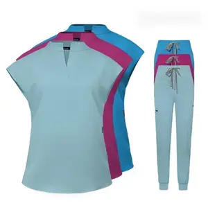 2026 Nurse Scrub Uniform Set Doctor Nurse Workwear Skin Management Beauty Salon Nurse Surgeon Stand Collar Comfortable Scrub Suit Surgical Uniform Womenswear Polyester Clothes Rayon Elastic Spandex Fitted Fabric