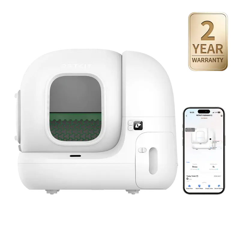PETKIT PuraMax 2 Extra Large White Automatic Cat Litter Box with Lid - Self-Cleaner Tray, xSecure, Odor Control, 15-Day 76L Waste Bin, 7L Waste Bin, App-Controlled, Waterproof Pad, Clumping Litter Compatible, Leak-Free, Works with Clay/Bentonite/Saponite