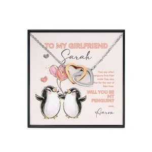Girlfriend Necklace, Personalized Girlfriend Gift, Penguin Necklace For Anniversary, Birthday, Christmas, Valentines Day, Message To My Daughter, Daughter Gift, Father Daughter Necklace, Christmas Gift, Birthday Gift