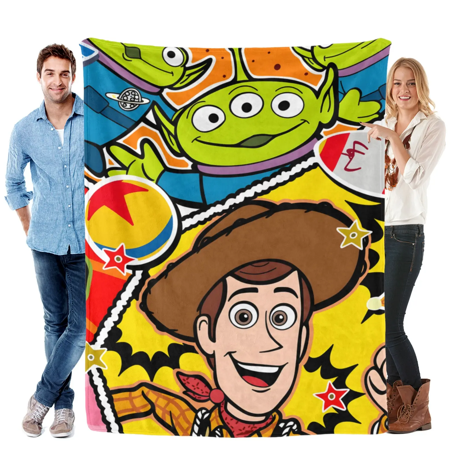 DISNEY CLASSIC Toy Story Woody & Alien Flannel Blanket - Ultra Soft Cozy Throw Blanket, Colorful Cartoon Design for Kids & Adults, Lightweight Blanket for Bed, Couch, Travel & Gift