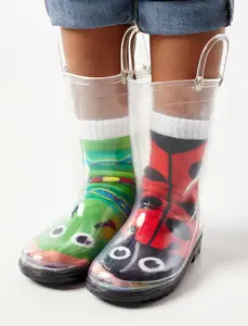 PEAK-A-BOOTS! FOR KIDS - Waterproof Clear PVC Rain Boots with Removable Insoles & Easy Pull Handles for Kids US Size