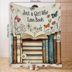 Reading Lover Print Flannel Blanket, Soft Comfortable Sofa Cover, Valentine's Day Gift, Holiday Decor, Bed Office Camping Travel, Cozy Throw Blanket