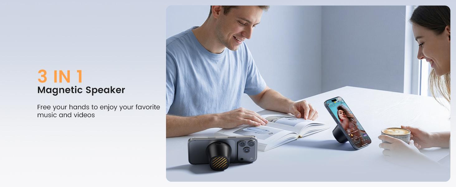 Magnetic Bluetooth Speaker, Portable Mini Speaker with Wireless Charger & Phone Stand, Bluetooth Speakers for Kitche, Refrigerator, Anything Magnet, Gifts