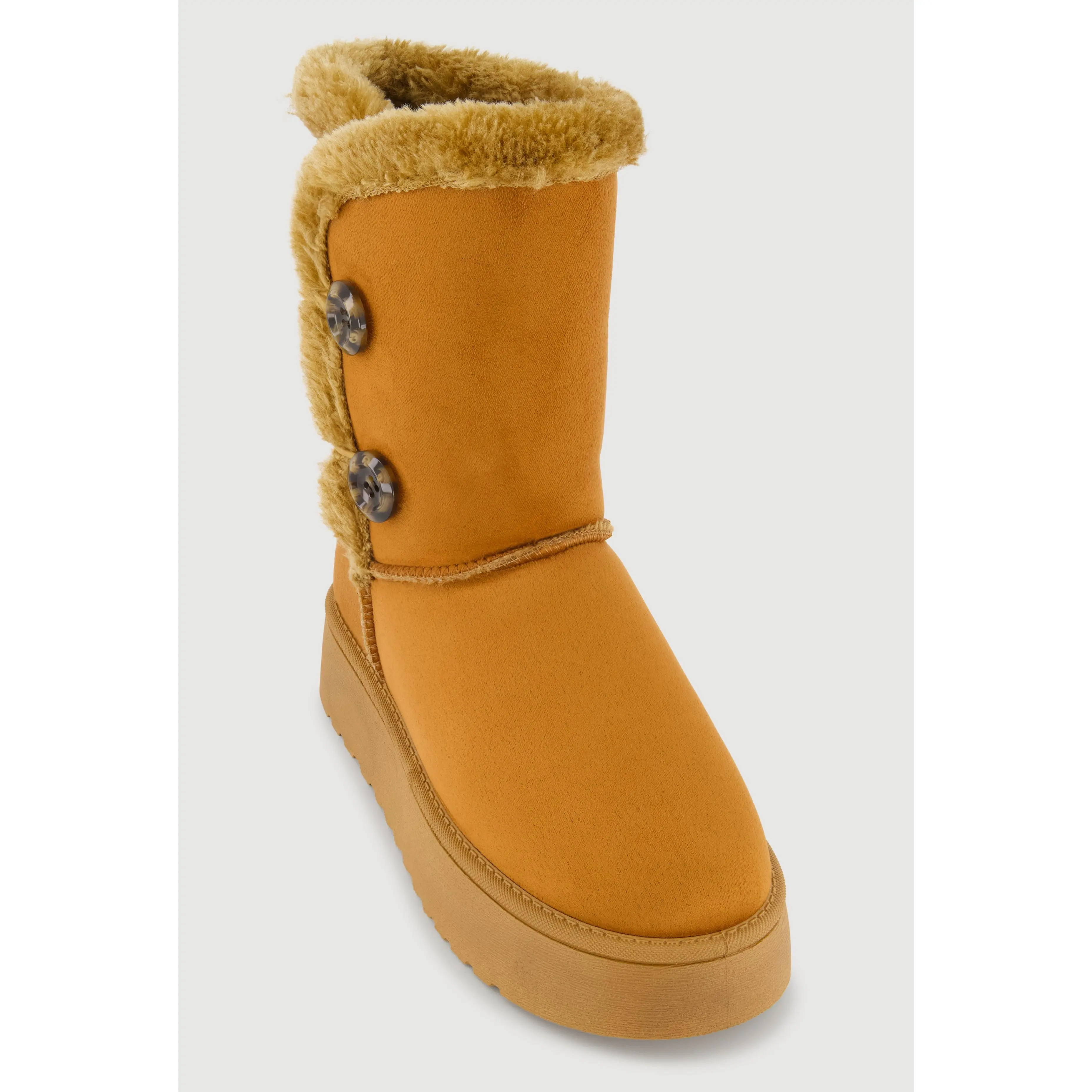 Faux Suede Button Loop Platform Boots