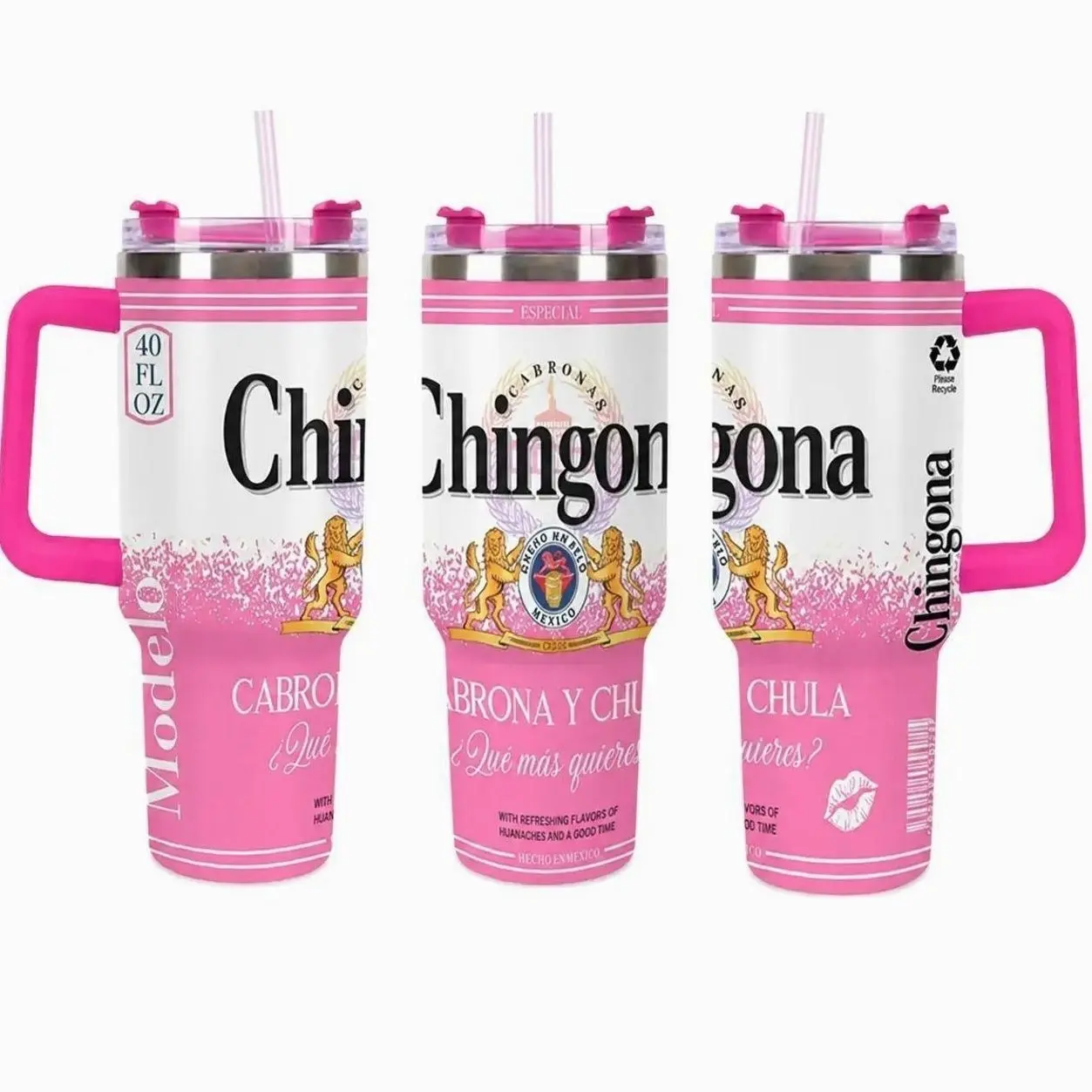 Chingona Modelo Inspired 20oz Stainless Steel Tumbler with Lid - Pink Cabrona y Chula Mexican Style Insulated Travel Mug - Double Wall Vacuum Flask for Cold Drinks