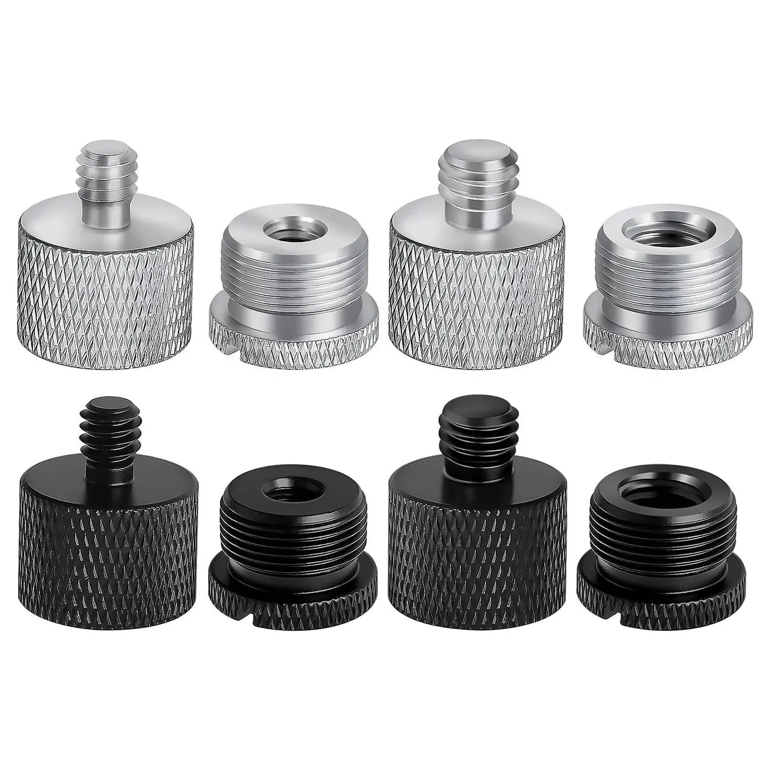8-Pack Handy Sturdy Metal Mic Stand Connectors & Accessories - 5/8-Female to 3/8-Male, 3/8-Female to 5/8-Male Adapters with Grip Clip, for Recording, Compatible with Shure SM7B, AT2020, Shock Mount, Phone Tripod, Camera Tripod, Photography Gear, Snowball