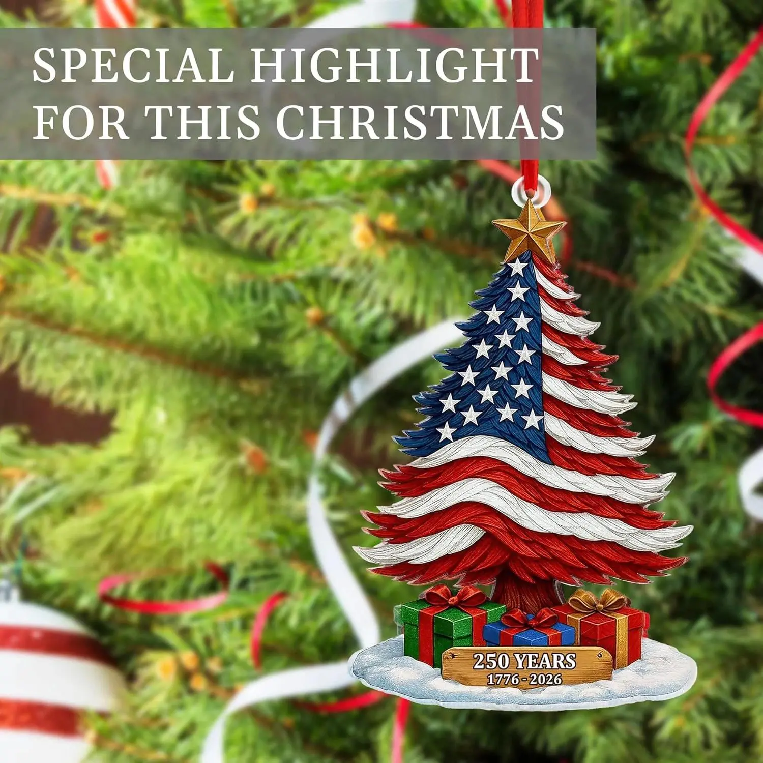 United States 250Th Anniversary Ornament, 2D Acrylic 250Th Anniversary USA Christmas Acrylic Ornament