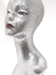 Michele Krysmari Silver Mannequin Head with Suede Bottom for Grip & Display Bald Design for Wigs Hair Extensions Scarf Hat Jewelry Displays