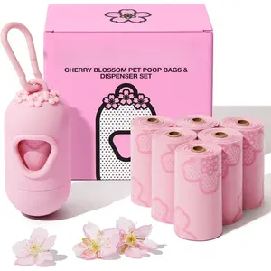 Poop Bag Dispenser with Cherry Blossom Scented Poop Bags, Leak Proof and Extra Thick Pet  Bags, 1 Poop Bag Holder and 105 Bags for  Walking and Cats Litter,