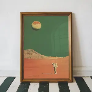 Retro Space Golf Poster Art Print, Vintage Mars Golf Art Print, Funny Golf Tee Time Wall Art Print
