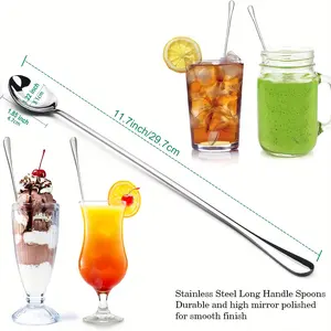 Stainless Steel Iced Tea Spoons - Set of 2, 11.7-Inch Long Handle, Durable, Dishwasher Safe, Mirror Finish