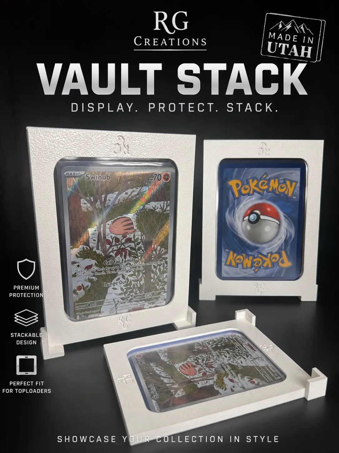 VaultStack Toploader Display Case - Stackable Trading Card Storage Holder for Collectibles