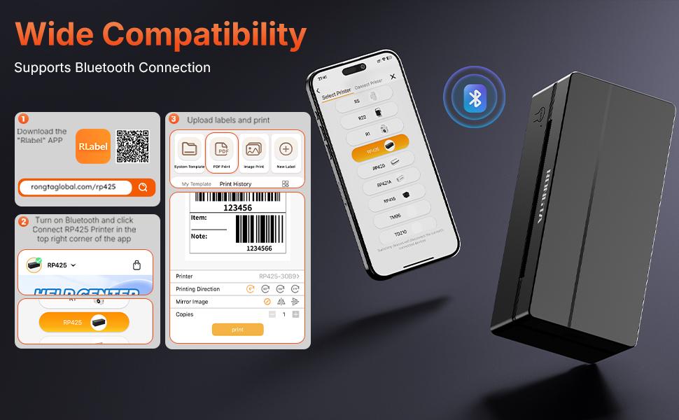 RONGTA Portable Handheld Thermal Label Printer, 4"x6" Shipping Label Included for Shipping Needs, Shipping Label Printer