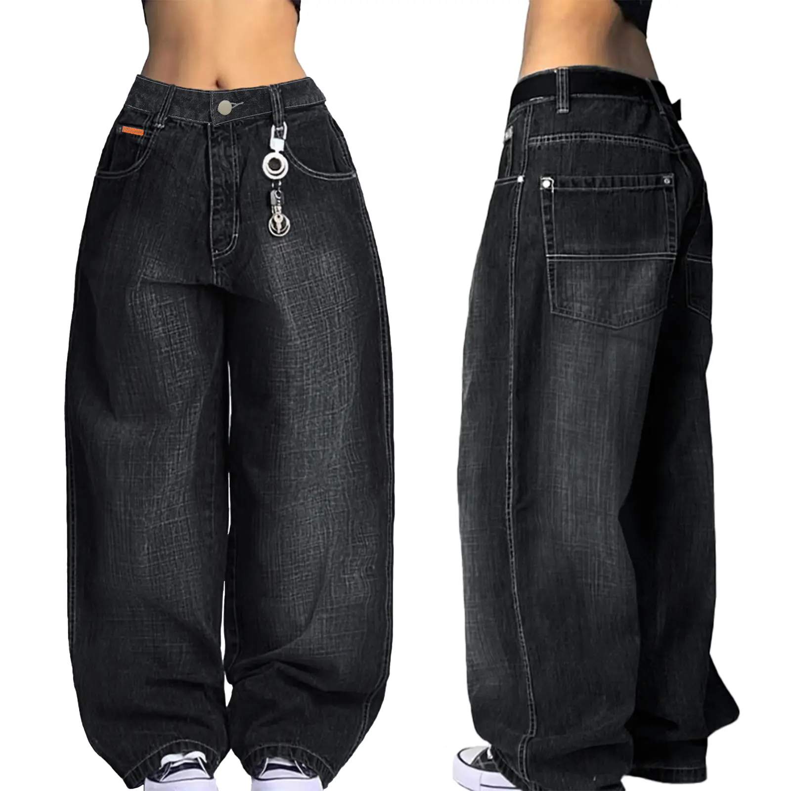 EMMIOL Women Boyfriends Hip Hop 90s Vintage Baggy Jeans Loose Denim Pants Mid-Low Waist Cherry Blossom Embroidery Jeans  SohoChic【Back to School】