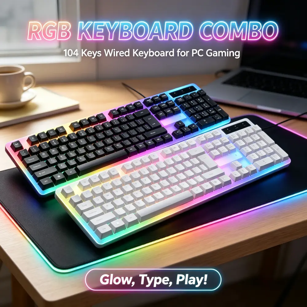 RGB Backlit Wired USB Keyboard, Multi-Color Light Up Gaming Keyboard, Office PC Accessories for Desktop Laptop