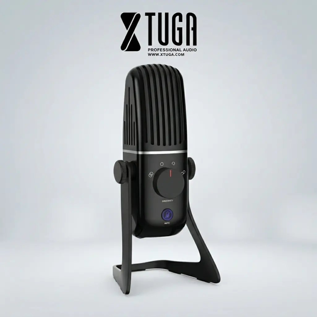 XTUGA Plug-and-Play USB Audio Microphone Bundle with Stand, Quick Mute & Intelligent Noise Cancelling Digital Mixer Kit (Black) for PC Gaming & Computer/Laptop Recording