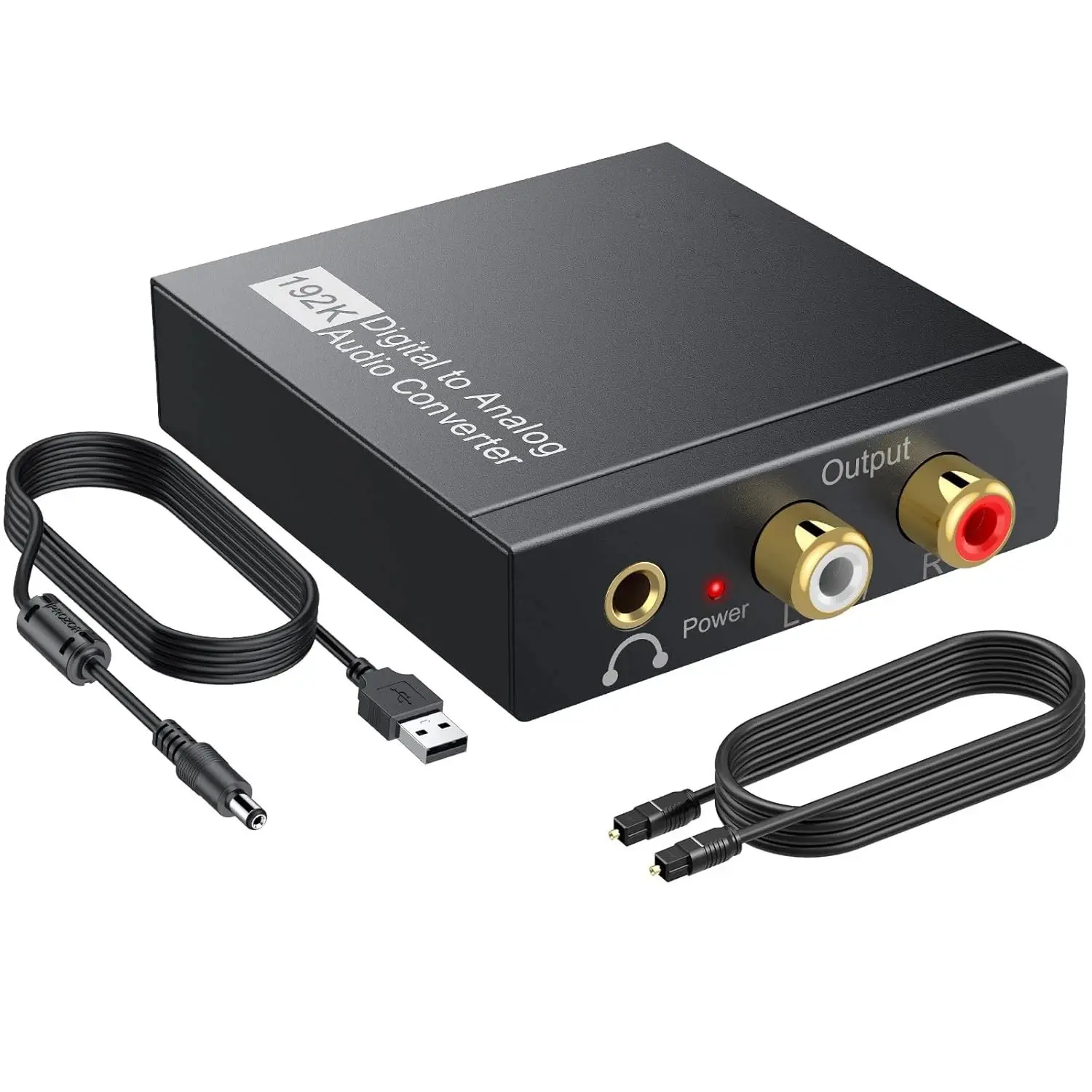 192 kHz Digital-to-Analog Audio Converter - Durable Aluminium USB Electronic Device with 2 Channel PCM, Optical Input, L/R RCA, 3.5 mm Mini Jack, Matching Plug, Sound Adapter & Cable