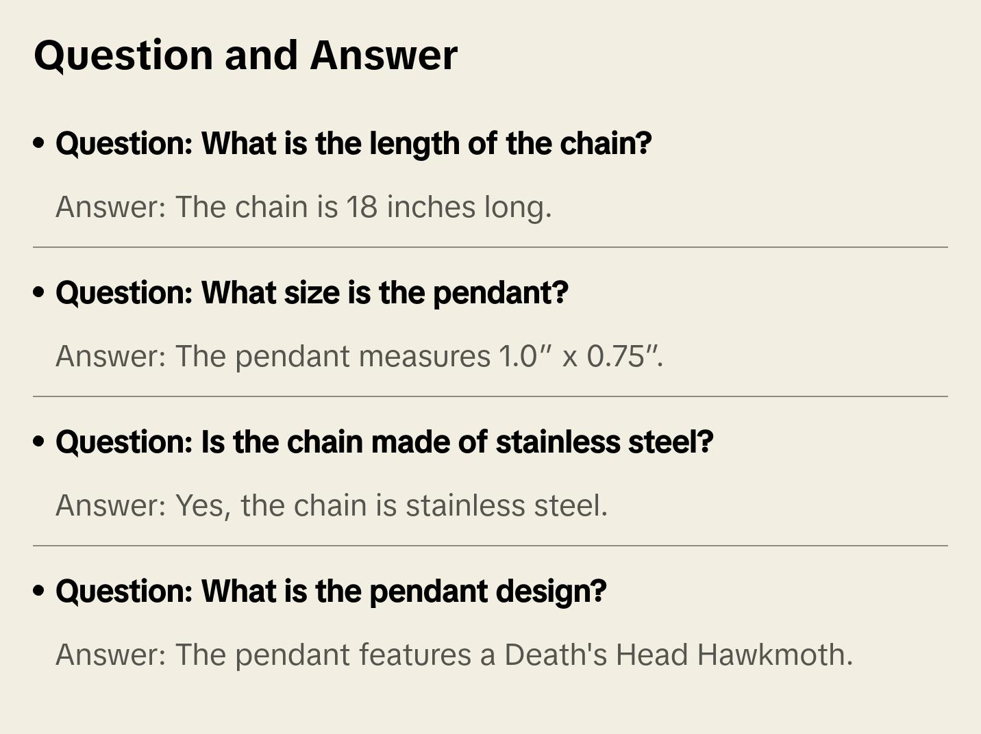 Death's Head Hawkmoth Dagger Necklace // Stainless Steel Chain