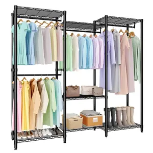 [NEW PRODUCT - FLASH SALE] Garvee Clothes Rack, Free Standing Garment Rack for Hang Clothes, Adjustable Clothing Closet with 4 Sturdy Rods & 7 Storage Shelves, Portable Wardrobe Racks & Easy Assembly, 76.5"H x 67.6"L x 15.5"W ﻿ ﻿