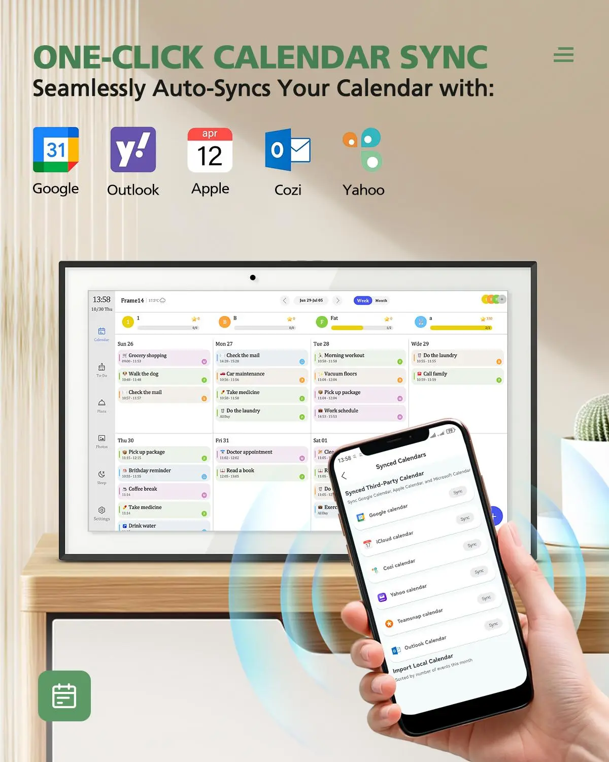 10.1 Inch Digital Calendar+Digital Picture Frame, 2025-2026 Desk Calendar Smart WiFi Planner&Chore Chart, IPS HD Interactive Touchscreen Display For Family Schedules