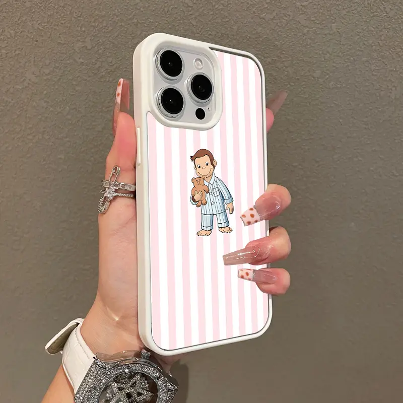 Magnetic Stylish Curious George Pajamas Aesthetic Smartphone Case for iPhone 17,16 E Pro Max,15 Plus,14,13,12,11,XS,XR - Shockproof, Silicone, Lightweight, Girly Handheld Cellphone Devices Protection with Scratch Resistance