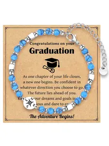 Elegant Graduation Campus Style Compass Bracelet, Adjustable Stainless Steel Beaded Bracelet, Turquoise Compass Bead Gift for Graduates