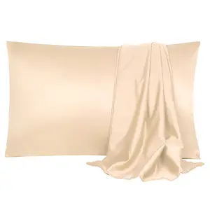 Unique Bargains 2 Pack Silk Satin Pillowcase for Hair and Skin, Cool, Silky, Soft Breathable Pillow Cases King Size 20x36 Inch Sateen Pillowcase Light Tan with Envelope Closure