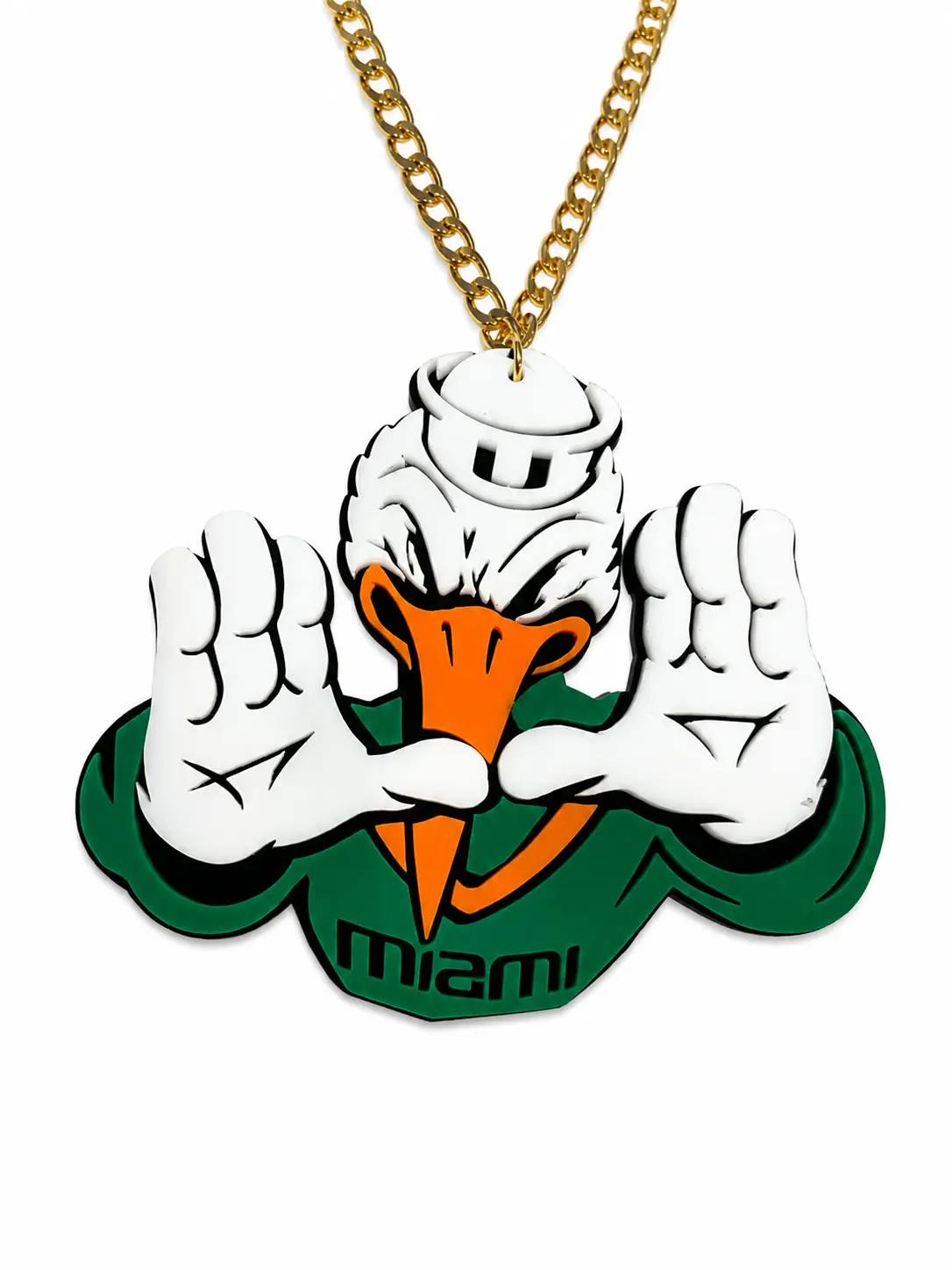 Green & Orange Mascot Acrylic Statement Pendant Chain